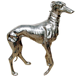 sculpture chien argent